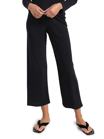 Leset Women's Pointelle Burnout Crop Pants In Black