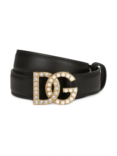 DOLCE & GABBANA WOMEN'S DG SWAROVSKI LOGO LEATHER BELT,400014461073