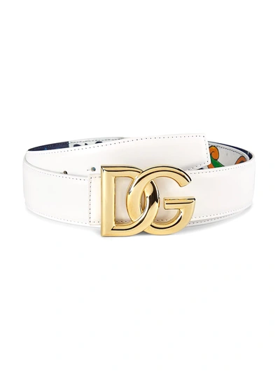 Dolce & Gabbana Dg Interlocking Logo Leather Belt In Bianco Limone