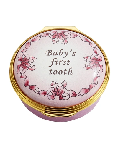 Halcyon Days Pink Baby's First Tooth Enamel Box