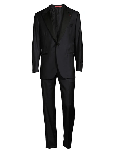 Isaia Sanita Peak Lapel Wool Tuxedo In Blu Scuro