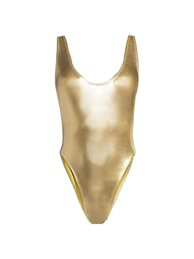 Norma Kamali Marissa Metallic One Piece Swimsuit In Metallic Gold