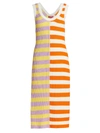 Staud Seashore Striped Ribbed Cotton-blend Midi Dress In Multi