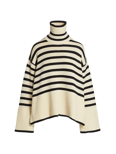 Totême Striped Wool And Cotton-blend Turtleneck Sweater In Neutral