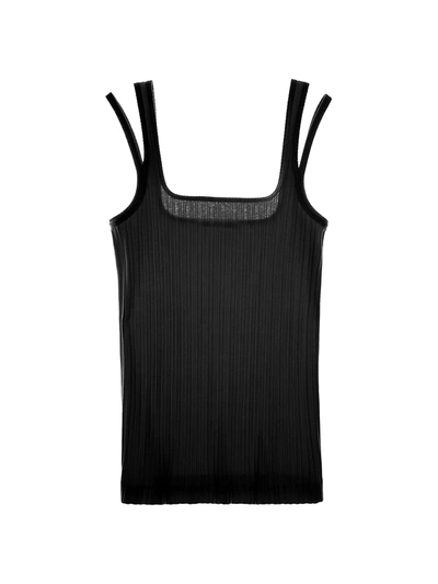Helmut Lang Rib-knit Cotton Strap Tank In Black