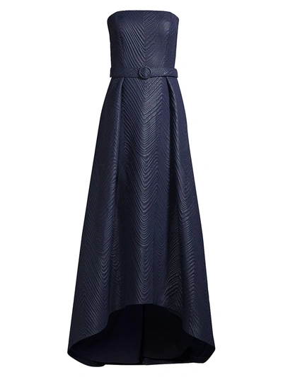 Kay Unger Quilted Jacquard Bella Hi-lo Gown In Midnight