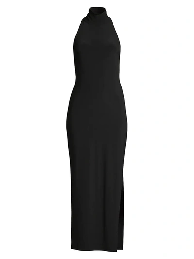 Norma Kamali Women's Halter Turtleneck Slit Gown In Black