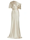 Amsale One-shoulder Fluid Satin Gown In Champagne