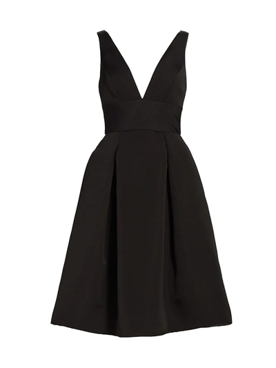 Amsale Faille Deep V-neck Dress In Black