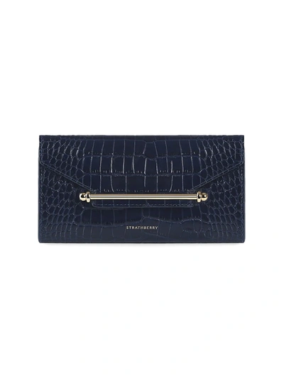 Strathberry Multrees Embossed Leather Wallet In Blue / Navy