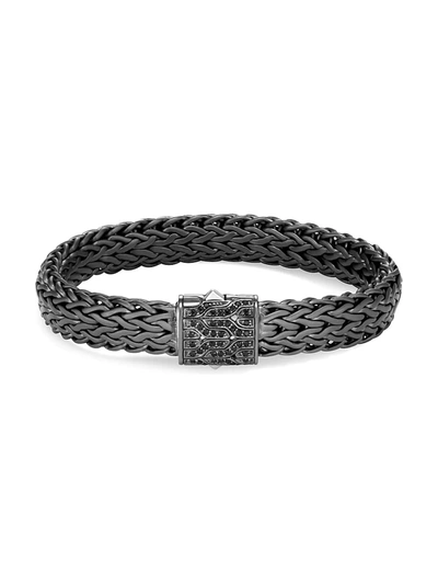 John Hardy Men's Chain Collection Black Rhodium-plated Sterling Silver & Black Sapphire Icon Woven Chain Bracel