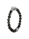 John Hardy Men's Sterling Silver Legends Naga Black Volcanic Rock Beaded Bracelet With Sapphire Eyes In Grey