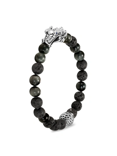 John Hardy Men's Sterling Silver Legends Naga Black Volcanic Rock Beaded Bracelet With Sapphire Eyes In Grey