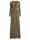 Mac Duggal Metallic Long Sleeve Gown In Bronze