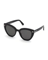 Tom Ford Women's Izzi 53mm Polarized Lens Cat Eye Sunglasses In Shiny Black Polar