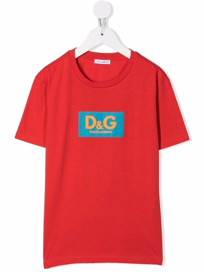 Dolce & Gabbana Kids' Logo-print Short-sleeve T-shirt In Red