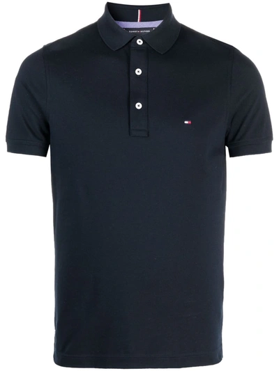 Tommy Hilfiger Flag-embroidered Cotton Polo Shirt In Navy