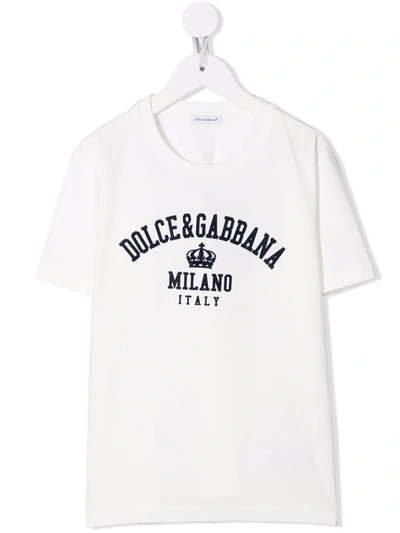 Dolce & Gabbana Kids' Logo-print Short-sleeve T-shirt In White