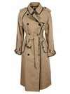 Saint Laurent Belted Leather-trimmed Gabardine Trench Coat In Beige