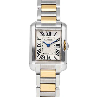 Pre-owned Cartier Silver 18k Yellow Gold And Stainless Steel Tank Anglaise W5310046 Women's Wristwatch 30 X 22 Mm