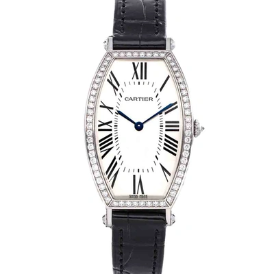 Pre-owned Cartier Silver Diamonds 18k White Gold Tonneau We400251 Women's Wristwatch 26 X 39 Mm
