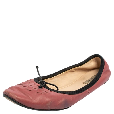 Pre-owned Bottega Veneta Pink Intrecciato Leather Ballet Flats Size 39.5