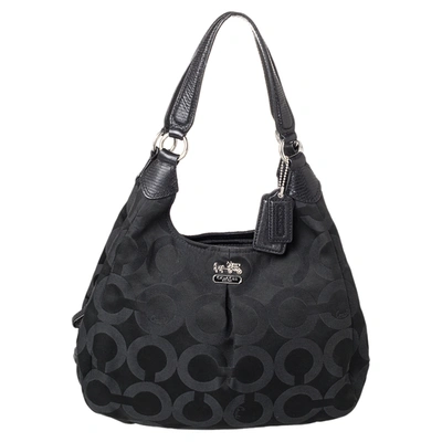Pre-owned Coach Black Signature Canvas And Leather Madison Hobo