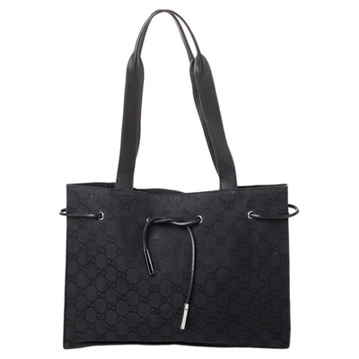 Pre-owned Gucci Black Gg Canvas And Leather Shoulder Bag