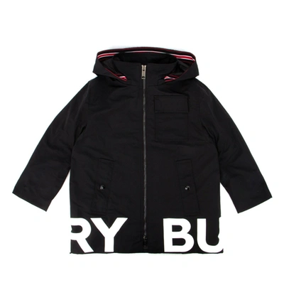 Burberry Kids Logo Printed Reversible Hooded Jacket In Black