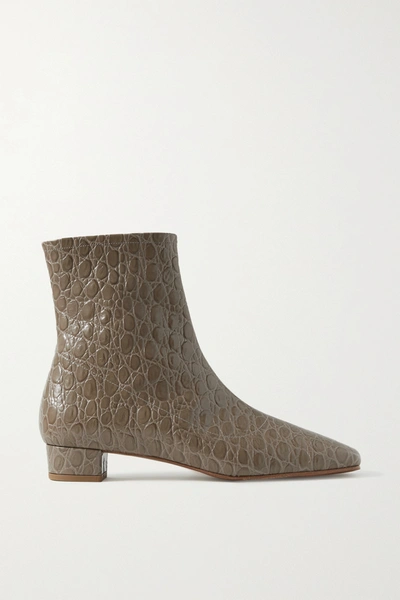 By Far Este Croc-effect Leather Ankle Boots In Mud