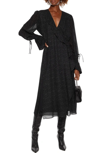 Iro Shark Ruffle-trimmed Glittered Chiffon Midi Wrap Dress In Black