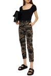 Nili Lotan Jenna Cropped Printed Cotton-blend Twill Slim-leg Pants In Army Green
