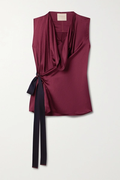 Roksanda Andria Hammered Silk-satin Wrap Top In Purple