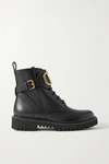 Valentino Go Logo Embellished Leather Ankle Boots In Black