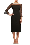 Alex Evenings Plus Womens Bell Sleeves Knee-length Party Dress In Black