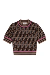 FENDI FENDI KIDS FF MOTIF SHORT SLEEVE KNIT TOP