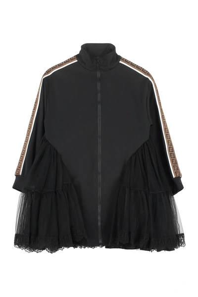 Fendi Kids Ruffled Tulle Detail Zipped Dress In Black