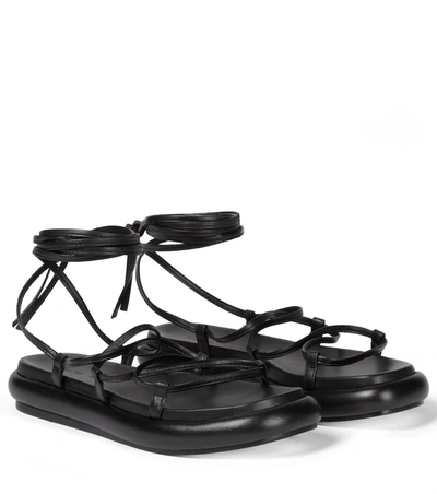 Khaite Alba Leather-trimmed Suede Sandals In Black