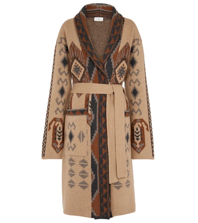 Etro Pasadena Jacquard Wool Cardigan In Beige,multi