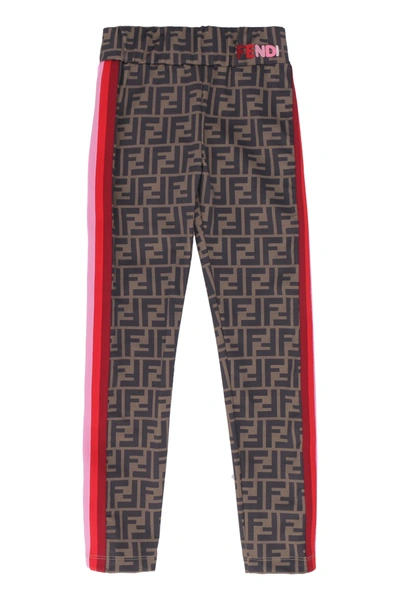 Fendi Kids Ff Printed Straight Leg Leggings In Brown