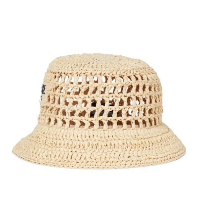 Prada Raffia Bucket Hat In Beige