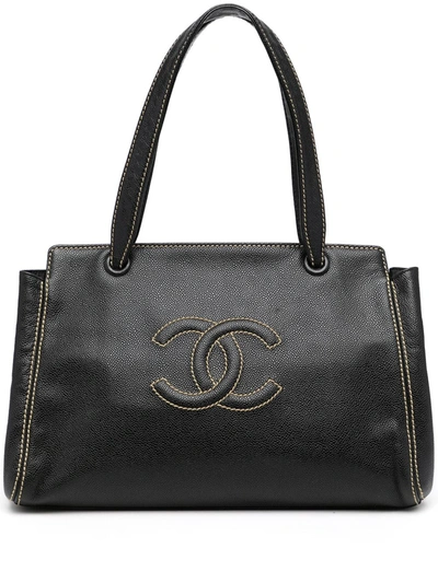 Pre-owned Chanel 2004 Cc Logo Tote Bag In Black