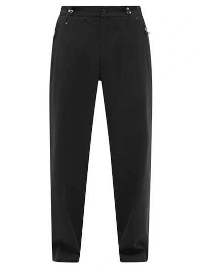 Moncler Drawstring-waist Wool-blend Wide-leg Trousers In Black