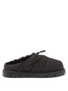 PRADA QUILTED NYLON AND SHEARLING BACKLESS LOAFERS,1434136