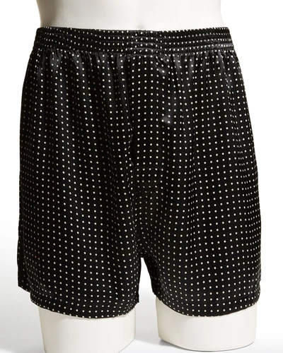 Majestic Men's Dotted Silk Boxer Shorts In Black/ Black Piping