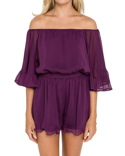 Endless Rose Ruffled-sleeve Chiffon Romper In Purple