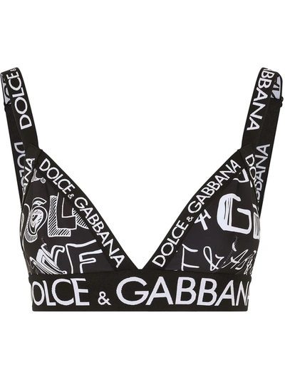 Dolce & Gabbana Jersey Triangle Bra With Dg Graffiti Print And Branded Elastic In Multicolor