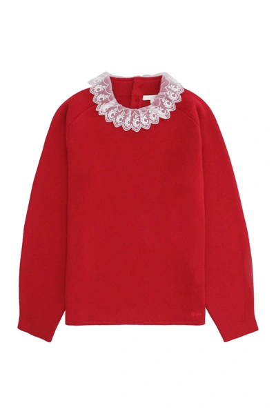 Chloé Teen Scalloped Neck Cotton Jumper In Red