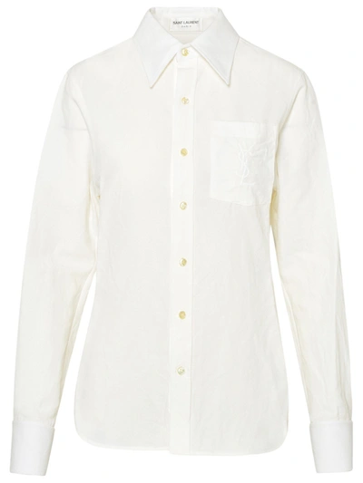 Saint Laurent Monogram Patch Shirt In White