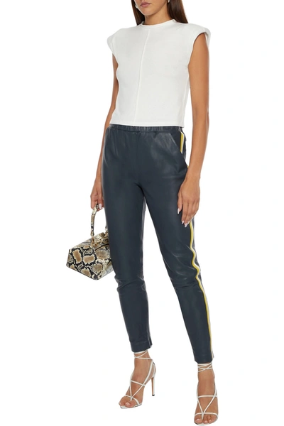 Walter Baker Tessa Striped Leather Skinny Trousers In Storm Blue